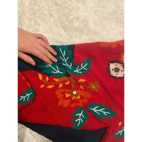 Vintage 90s Izod Men Christmas Cardigan Sweater Knitted by Hand Large Red - Picture 8 of 8